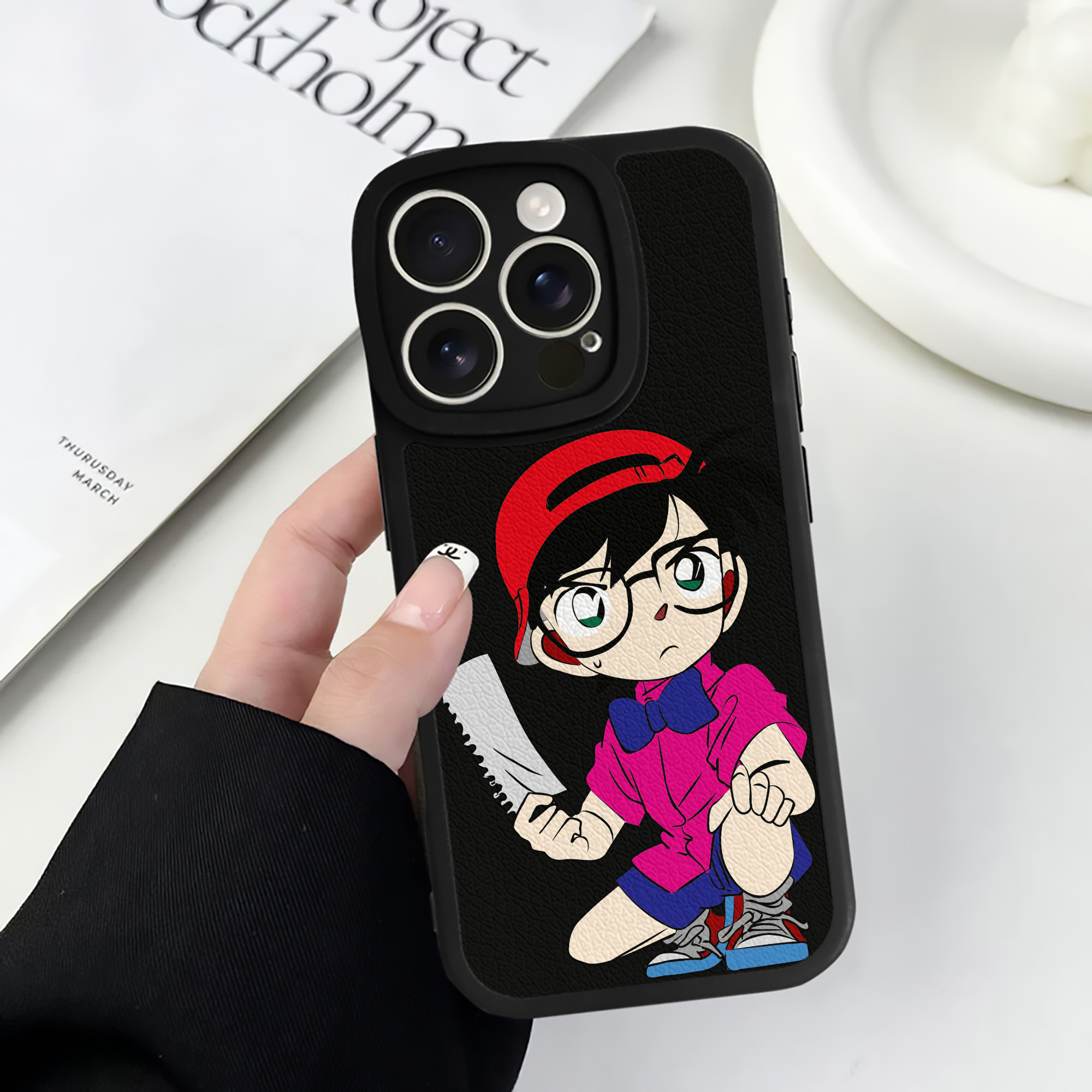 （画像用） 名探偵コナン 江戸川 コナン Detective Conan Conan Edogawa 【iPhone 16シリーズ対応】シリコンスマホケース（レザー調） 材質：シリコン